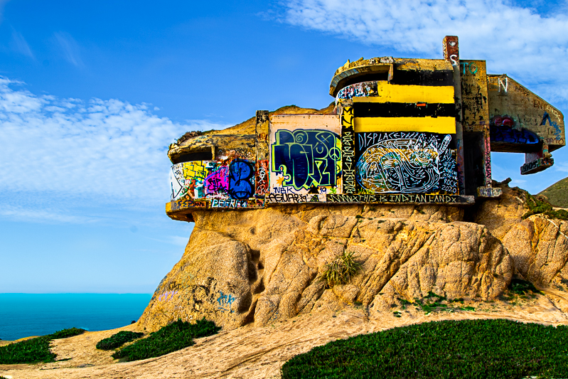 Devil's Slide headland — waves crashing at the base of the cliffs